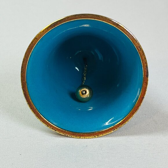 Cloisonne Vintage Bell Openwork Twisted Wire Enamel Navy Pink Brass Ornament - Picture 6 of 7